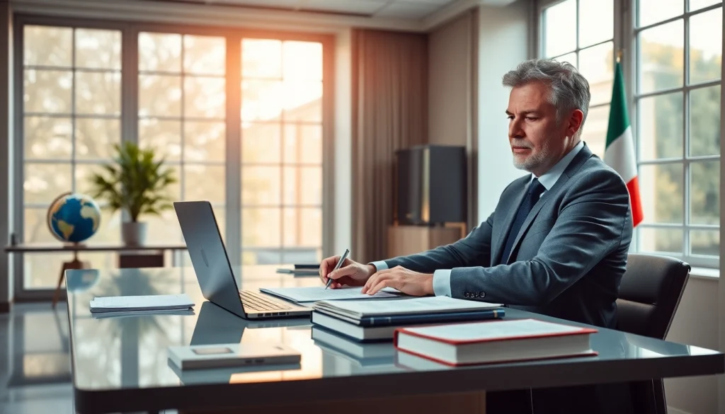 Traducteur italien certifié travaillant sur des documents officiels, démontrant fiabilité et professionnalisme dans les services de traduction.