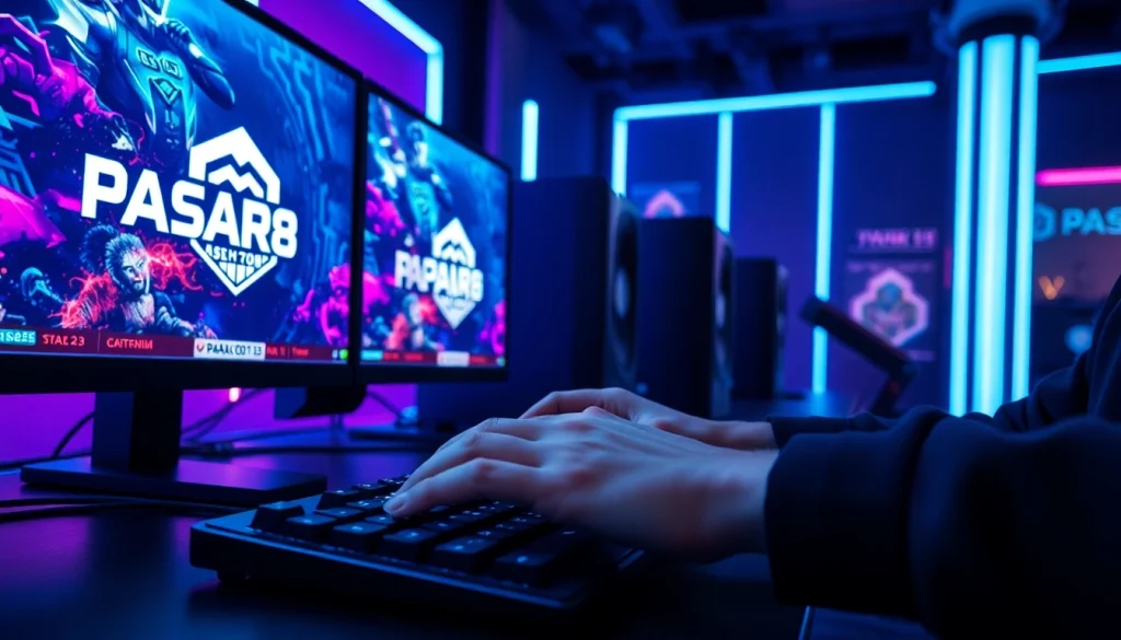 Menampilkan pengalaman bermain PASAR88 dengan suasana gaming yang energik dan canggih.