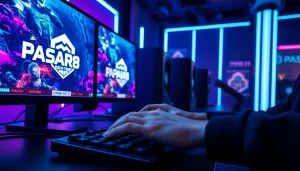 Menampilkan pengalaman bermain PASAR88 dengan suasana gaming yang energik dan canggih.