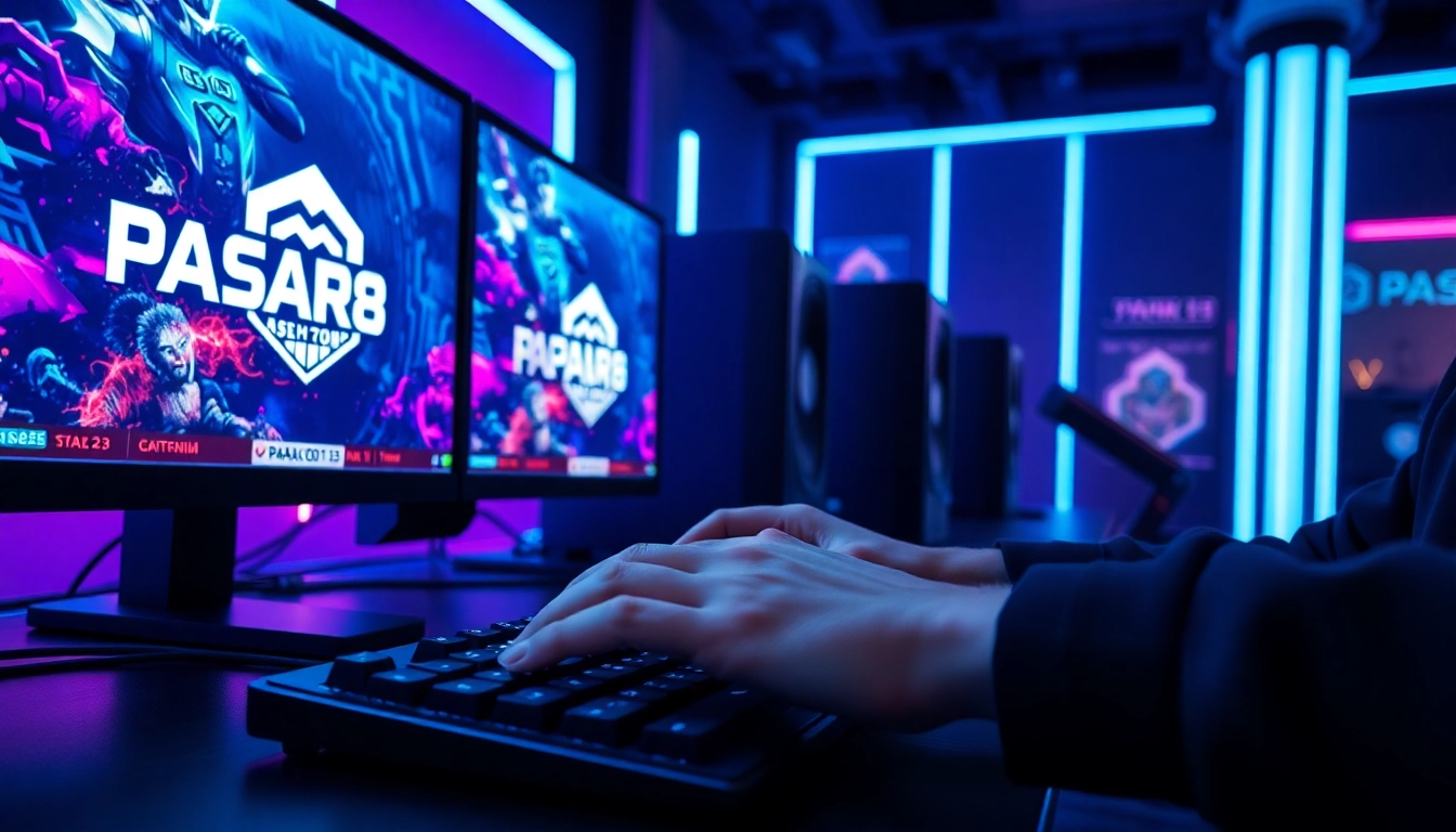 Menampilkan pengalaman bermain PASAR88 dengan suasana gaming yang energik dan canggih.