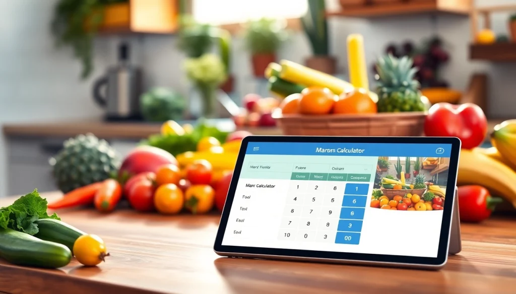 Calculate your macros effortlessly with this vibrant macro calculator interface on a kitchen table.