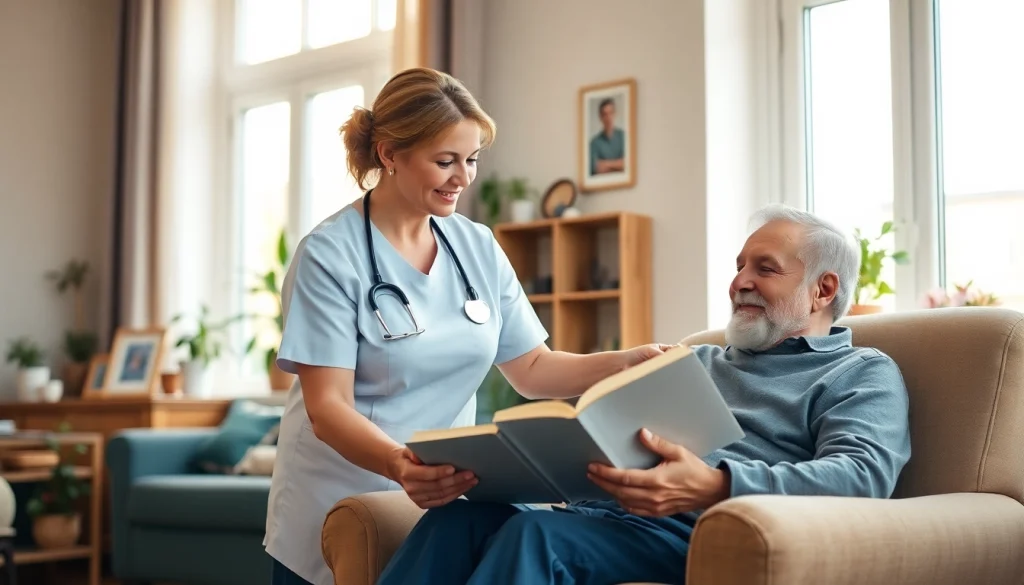 Experience compassionate austin senior home care with a caregiver assisting a senior in a cozy living room.