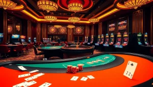 Dynamic gaming scene at nhà cái bl555 showcasing poker, roulette, and exciting slot machines.