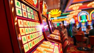 Menampilkan slot mahjong dengan mesin dan simbol Mahjong yang berwarna-warni.