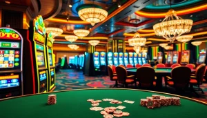 Experience thrilling toto slot gameplay in a luxurious casino setting with vibrant machines.