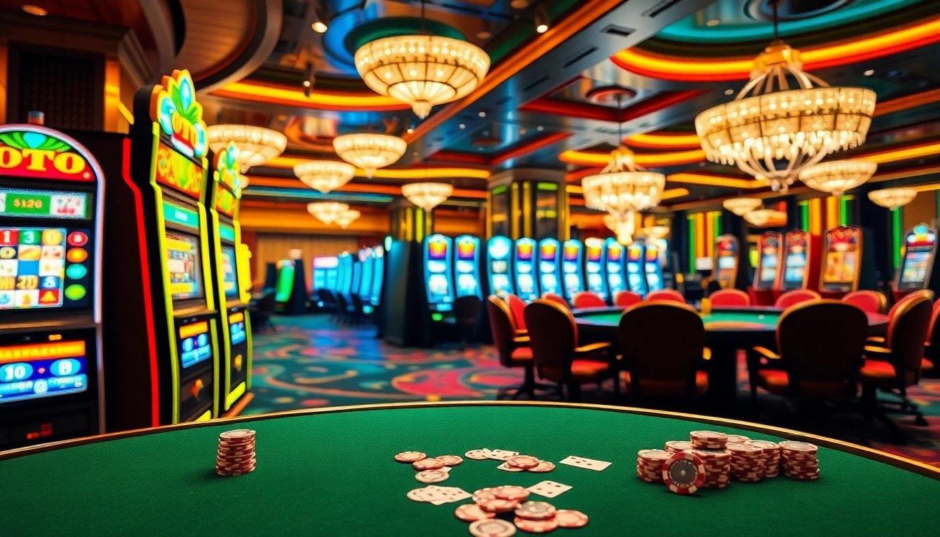 Experience thrilling toto slot gameplay in a luxurious casino setting with vibrant machines.