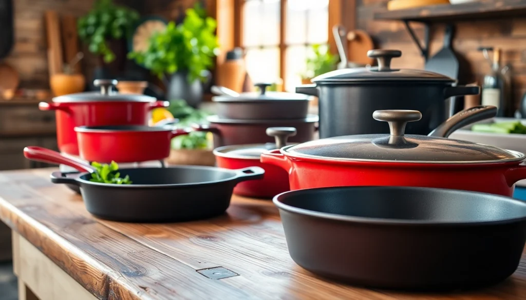 Showcase of cast iron cookware NZ on a kitchen counter, highlighting its quality and versatility.