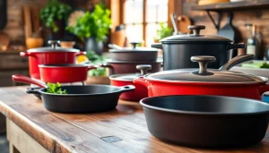 Showcase of cast iron cookware NZ on a kitchen counter, highlighting its quality and versatility.