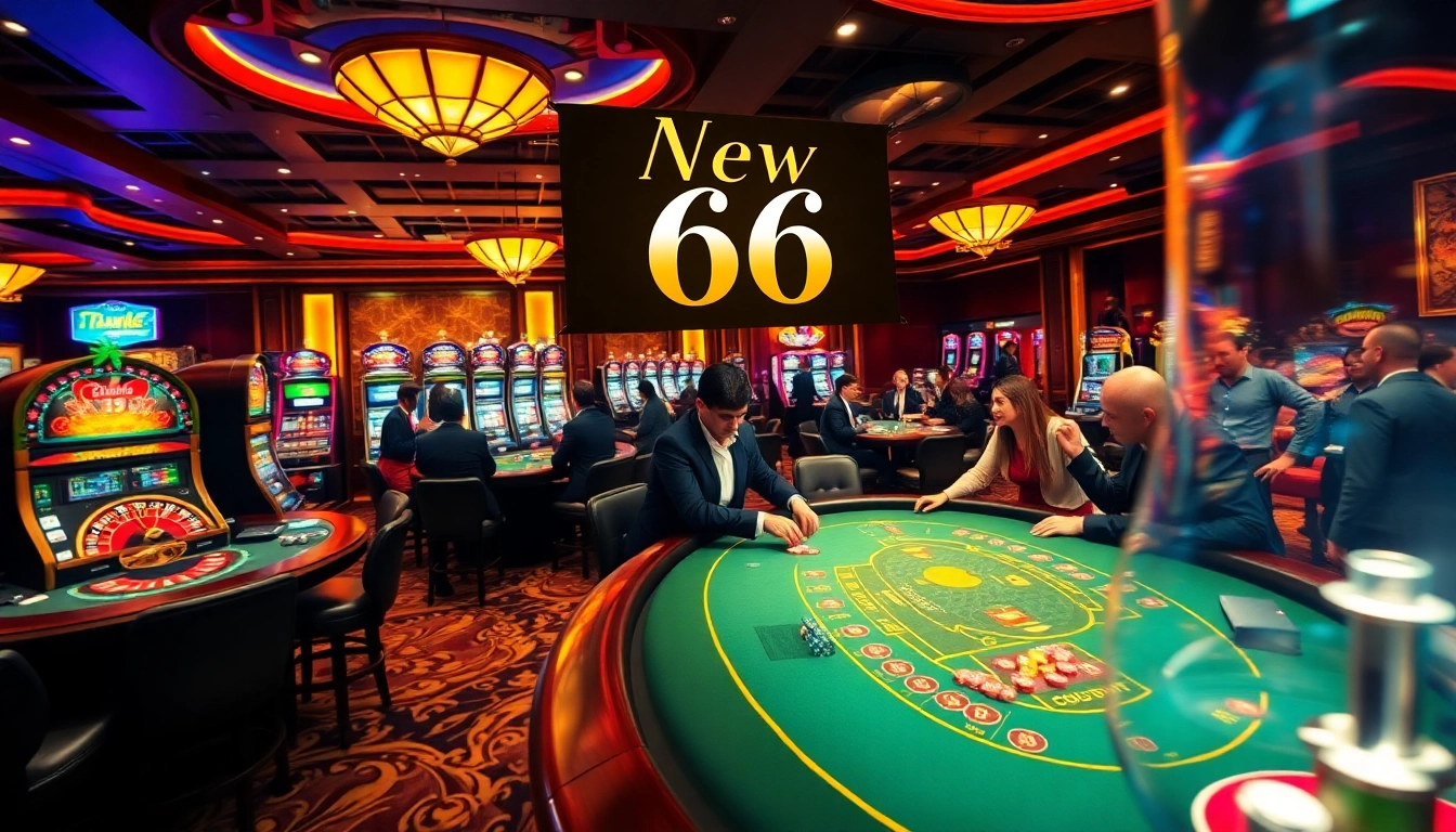 Experience the thrill of gaming at New 66 with luxury poker tables and vibrant slot machines.