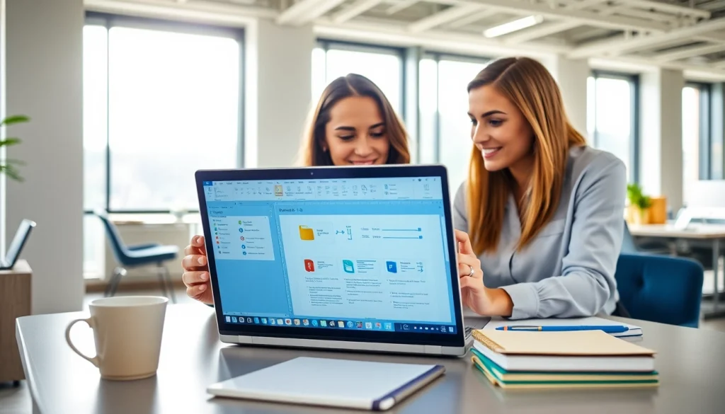 Collaboration on WPS下载 in a modern office setting with professionals.