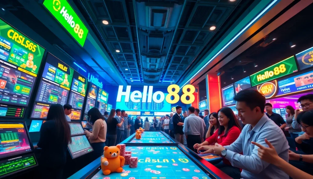Exciting online gaming scene highlighting Hello88's engaging betting interfaces and enthusiastic players.