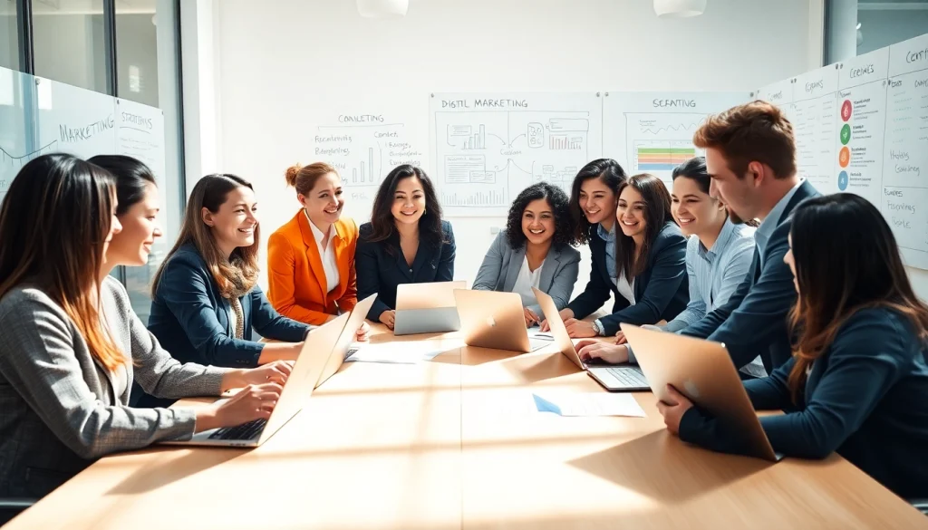 Collaborative online marketing edmonton team strategizing in a modern office environment.