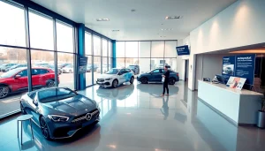 Modern car rental office in Chișinău, showcasing avtoprokat services with sleek vehicles and friendly staff.