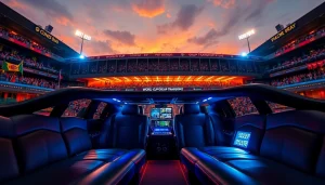 World Cup Group Transportation featuring luxurious limousines and excited fans at a stadium.