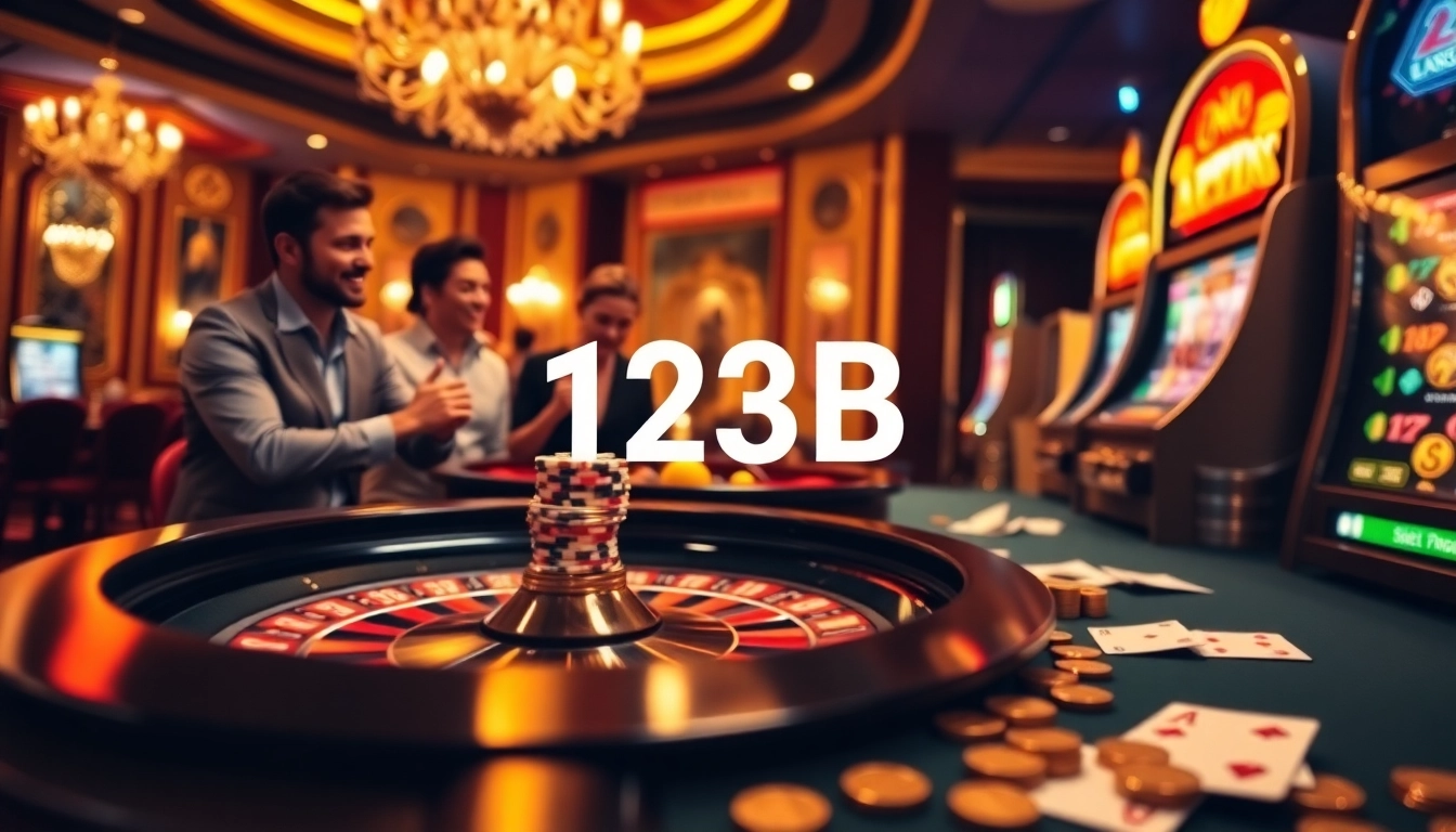 Players enjoying an exciting game at 123b casino with vibrant roulette table and colorful chips.
