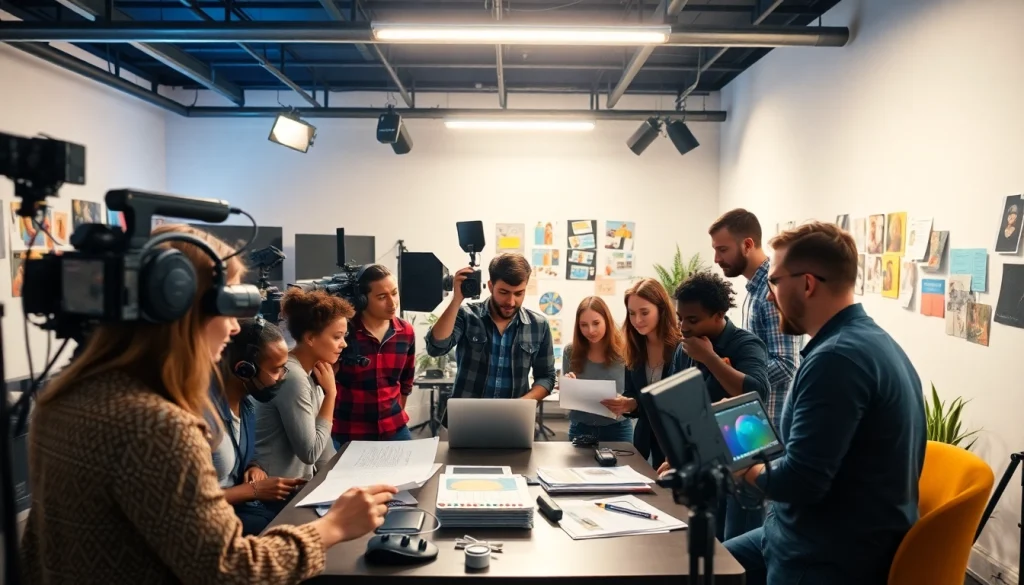 Showcase Creative Video Production Agency team collaborating in a vibrant studio environment.