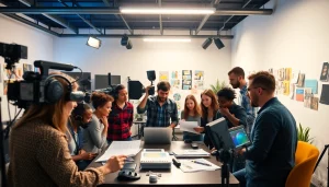 Showcase Creative Video Production Agency team collaborating in a vibrant studio environment.