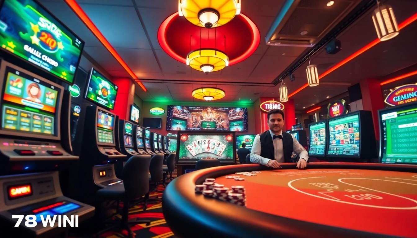 Experience excitement at 78WIN's online casino, showcasing vibrant games and engaging interfaces.