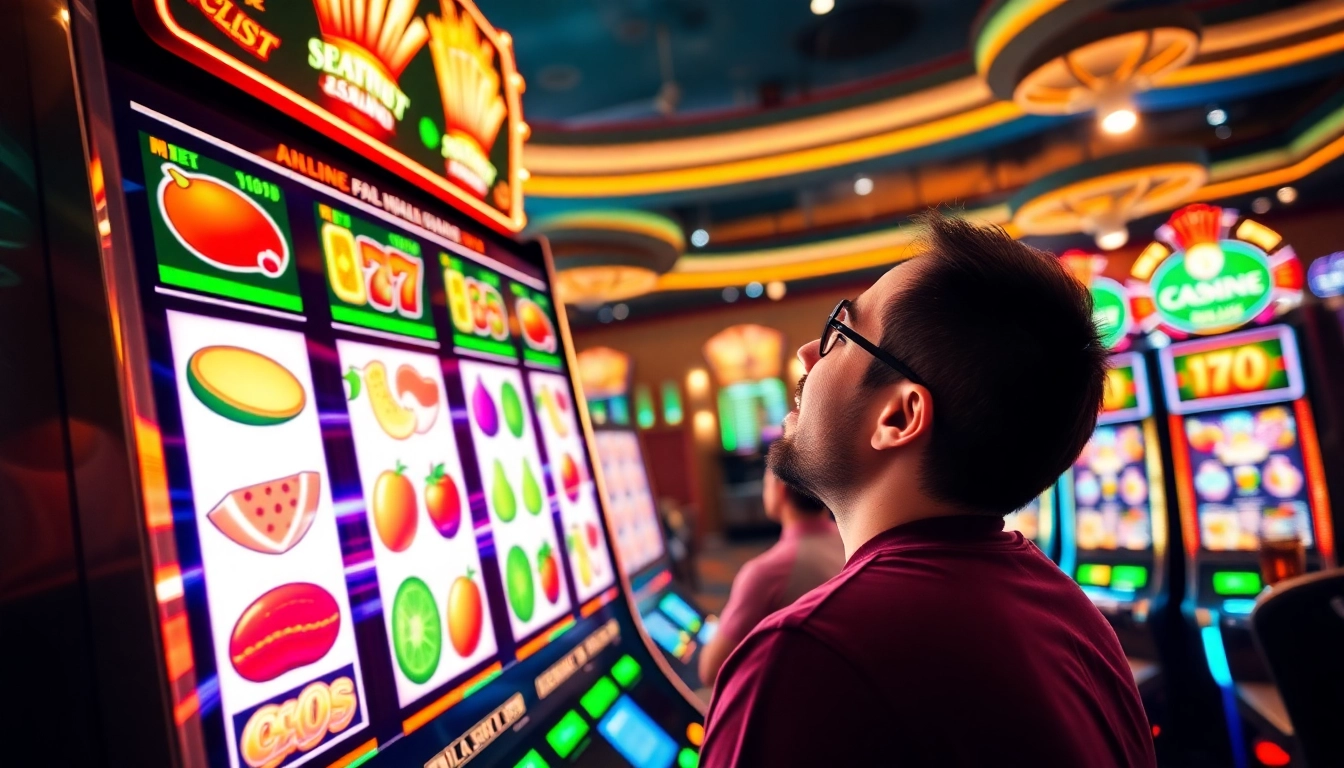 Menampilkan pemain bersemangat menikmati walettoto slot dengan mesin slot yang berkilau.