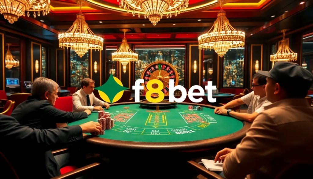 Engaged players at a luxurious poker table showcasing f8bet's premium gaming experience.
