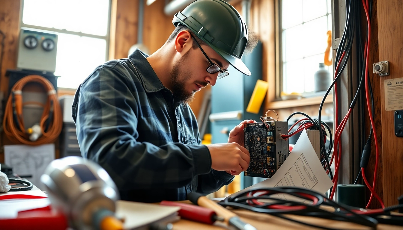 Electrician apprenticeship Hawaii trainee working with electrical systems in a professional setting.