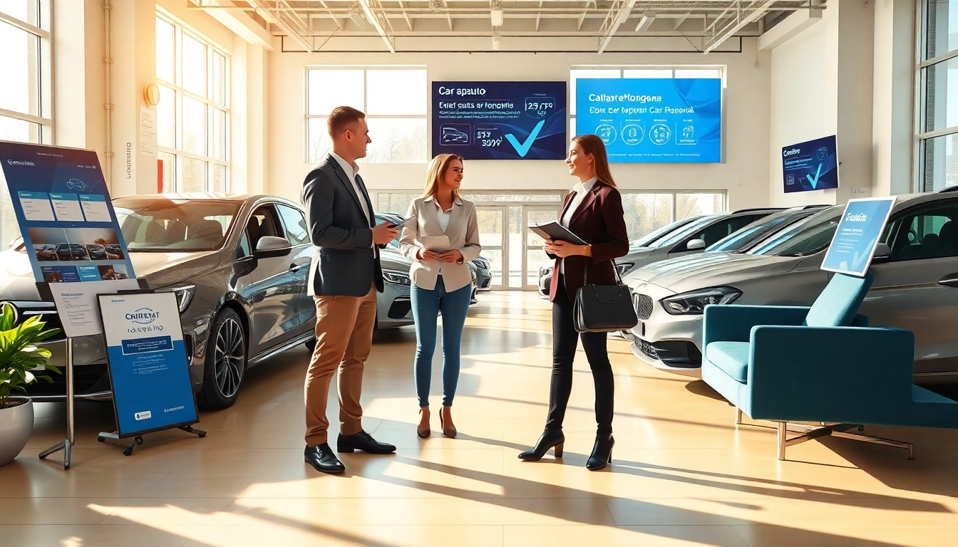 Chirie auto services in Chișinău showcasing a friendly rental interaction in a bright office.