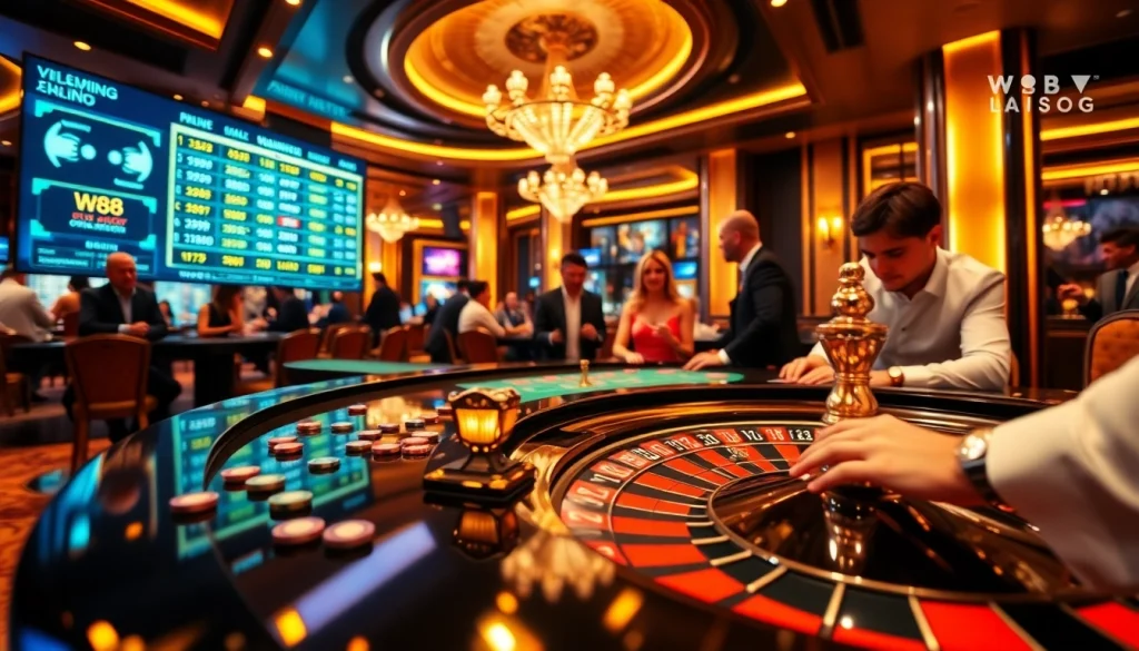 Người chơi đang tham gia vào màn roulette đầy kịch tính tại casino w88, với những viên chip sống động và các tỷ lệ cược được hiển thị.