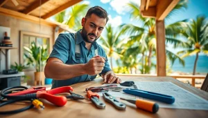 Electrician apprenticeship Hawaii with a professional working on wiring in a Hawaiian home.