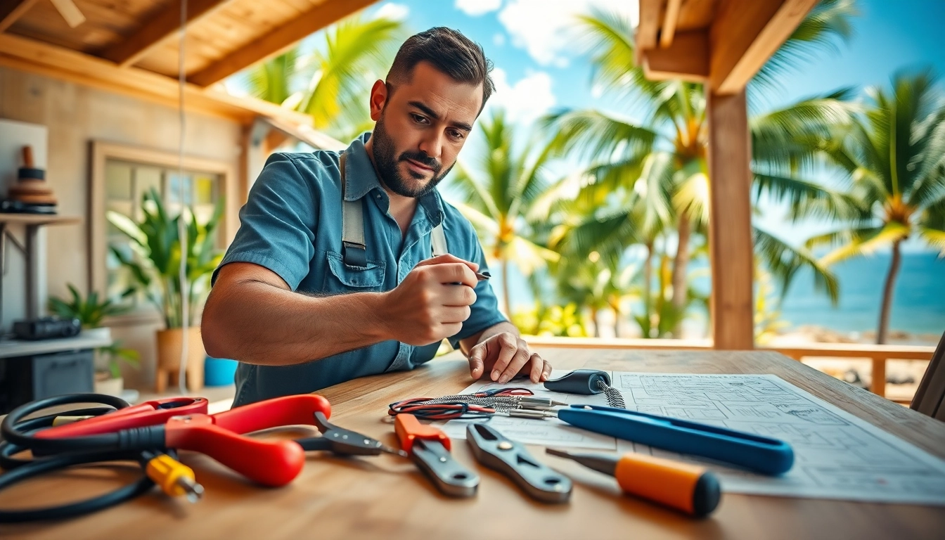 Electrician apprenticeship Hawaii with a professional working on wiring in a Hawaiian home.