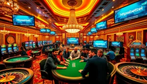 Playing poker in a luxurious casino showcasing https://sshbet.io/ with exciting games and atmosphere.