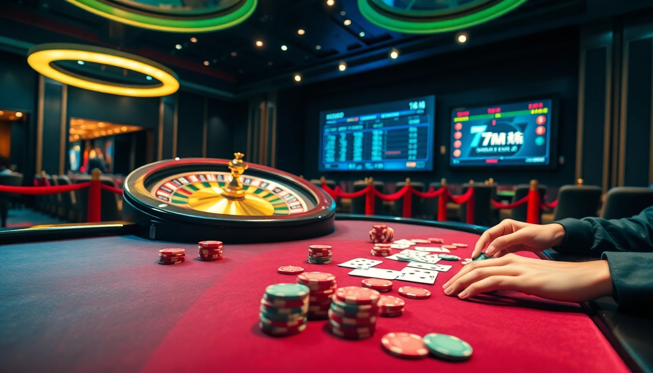 Experience thrilling gambling action with 7m.cn on a vibrant casino floor.
