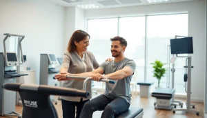 Engaged physiotherapy session in Edmonton, showcasing therapist and patient interaction for mobility improvement.