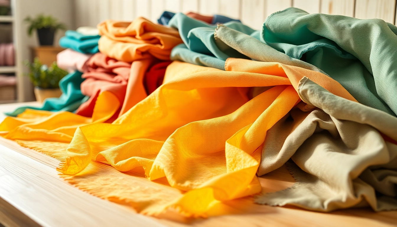 Ontdek de zachte hydrofiele stof met verschillende kleuren en dessins op een houten tafel.