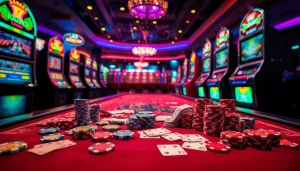 Engage with reddit discussions on vibrant casino gambling scenes with poker chips and bright lights.