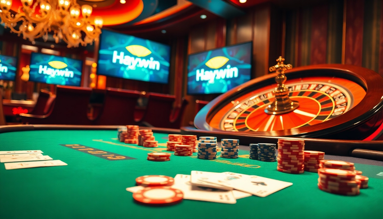 Experience thrilling gameplay at Haywin with vibrant casino tables showcasing poker chips and cards.