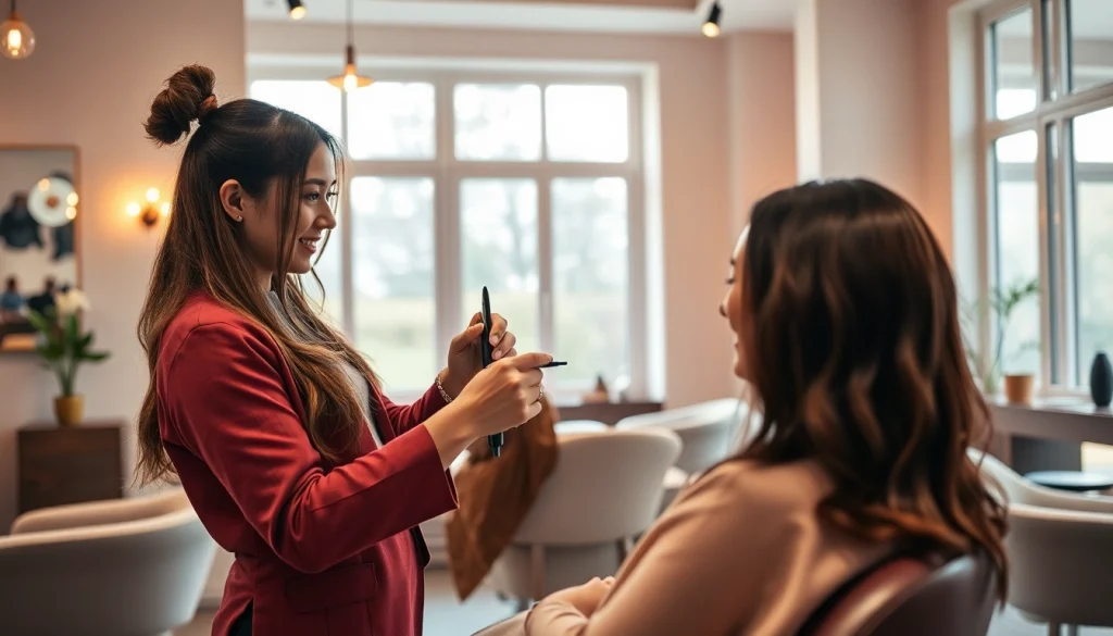 Hairstylist bucuresti oferind servicii personalizate clientului într-un salon elegant.