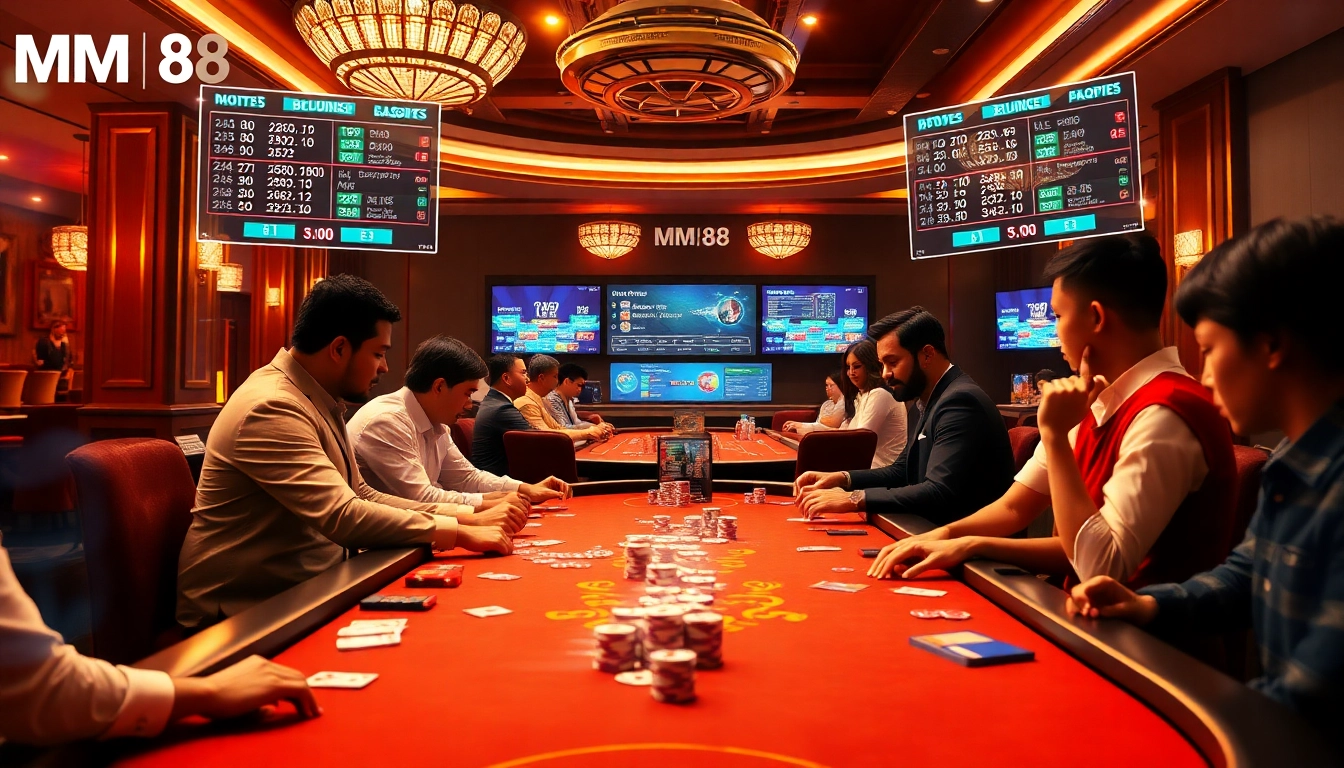 Intense poker gameplay at MM88 casino, with professional players engaged at the table.