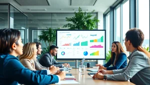 Engaging team discussing competitive intelligence insights in a modern office setting.