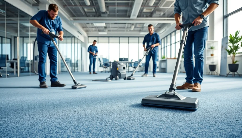 Expert commercial carpet cleaning team revitalizing office carpets with vibrant results.