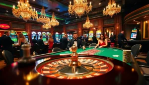 Excited players enjoy a game at the 789 club casino, surrounded by colorful slot machines.
