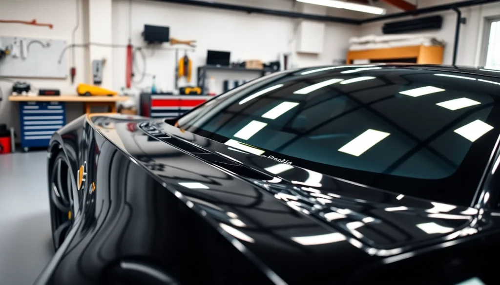 Applying paint protection film near me to a glossy car ensures durability and shine.