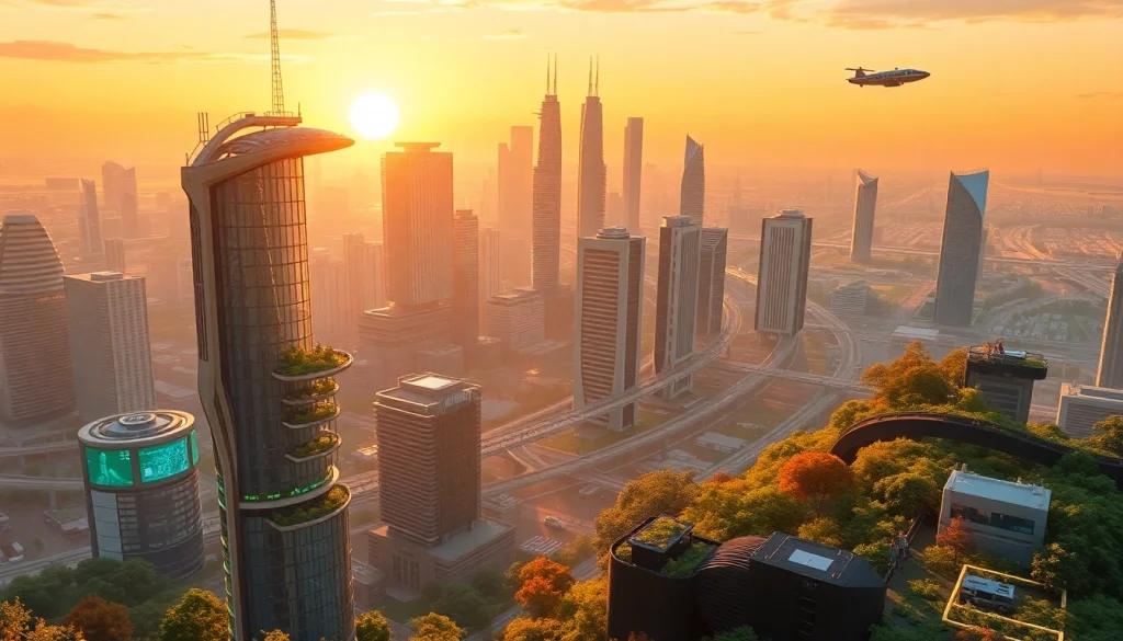 Visualizing das 142 within a futuristic city, showcasing sustainable technology and vibrant design.