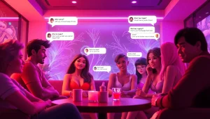 Dynamic NSFW roleplay scene showcasing interactive chat with diverse characters