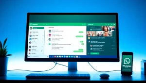 展示用户在 WhatsApp Web 上发送消息和共享文件的界面，突出无缝沟通。