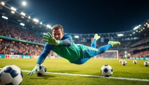 Goalkeeper making an incredible save during a thrilling football match showcasing ผลบอลสดgo.