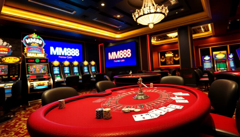 Experience the excitement of MM88 gaming with luxurious tables and vibrant casino elements.