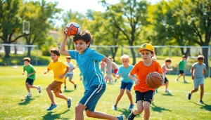 Exciting Multi Sports Camps for Boys with kids playing various sports under a sunny sky.