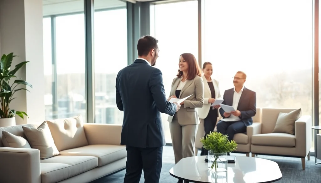 Illustration of professionals discussing luxembourg family holding strategies in a modern office environment.