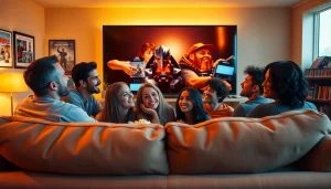 ดูหนังออนไลน์ กับกลุ่มเพื่อนในห้องนั่งเล่นที่อบอุ่น