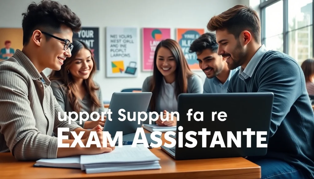 Students engaged in study sessions, representing the exam assistance industry with collaboration and focus.